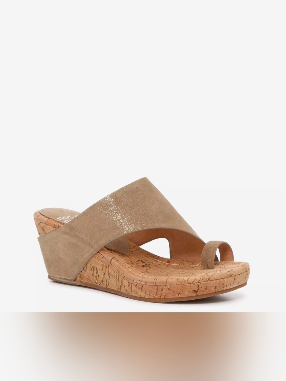 Donald J. Pliner Taupe Cork Wedge Toe-Ring Slide Sandals